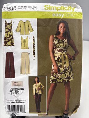 Simplicity 2938 Sewing Pattern 20W 22W 24W 26W-28W Chic Wardrobe Dress Uncut 200